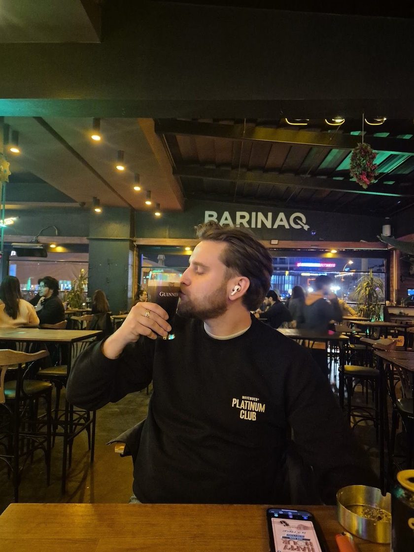 Matt Banks enjoying a pint of Guinness