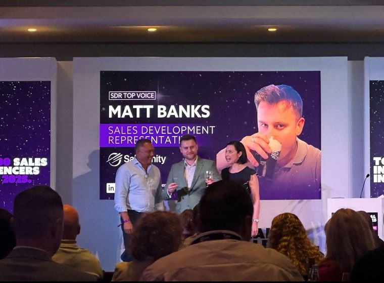 Matt Banks on stage at the Top 100 Sales Influencers 2025